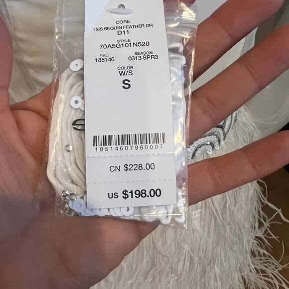 Y2K NWT BEBE ISIS STRAPLESS SEQUIN FEATHER DRESS SIZE S SMALL - Picture 5 of 6
